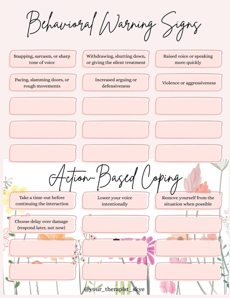 Anger Management Worksheet for Adults | Anger Triggers + Warning Signs ...