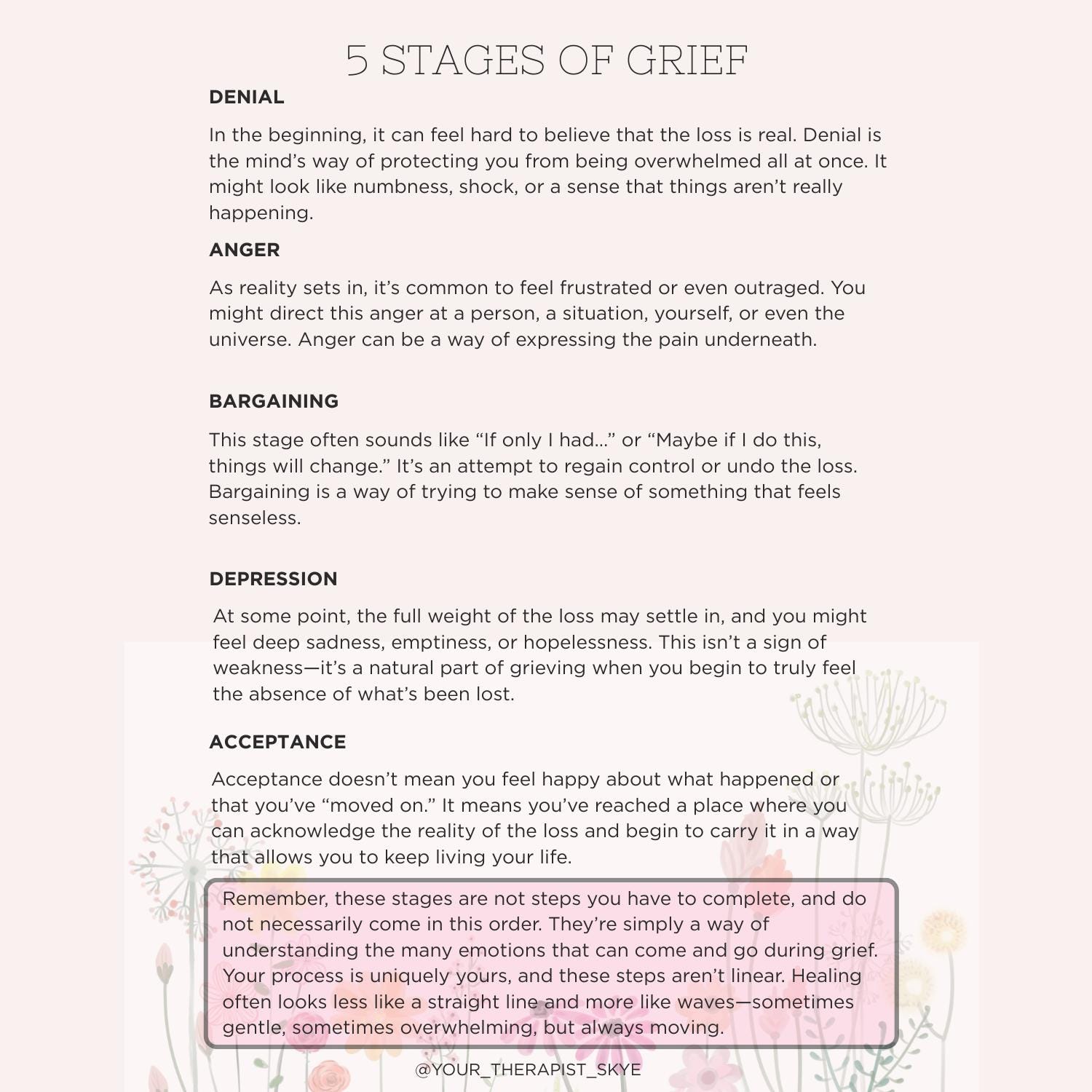 The 5 Stages of Grief Printable | Mental Health Resource | Grief ...