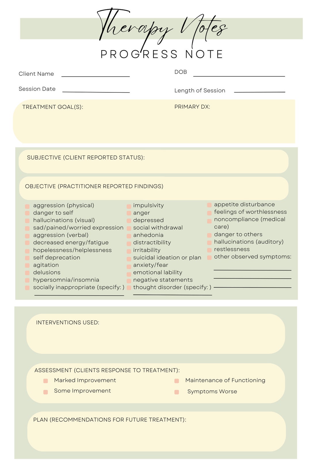 Progress Note Template Bundle - Etsy