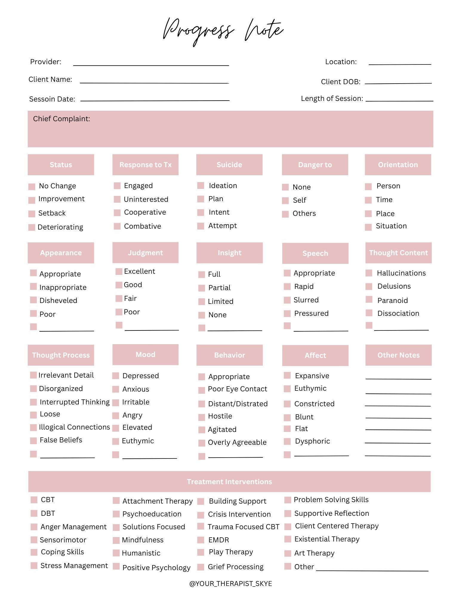 Comprehensive Therapy Progress Note - Etsy