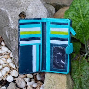 Multi-Coloured Leather Wallet for Women – RFID Ladies Purse – Handmade Calf Leather Gift from Nevaeh