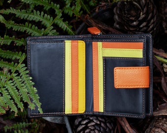 Small Black Leather Trifold Wallet – RFID Blocking Women's Purse