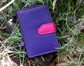 Purple Leather Bifold Wallet – RFID Blocking, Gift for Her