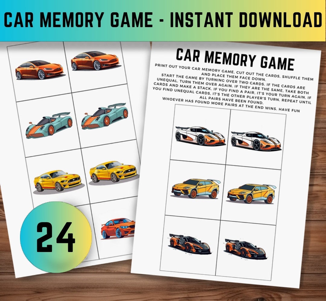 Car Memory Game for Kids Matching Game Memory Game Etsy