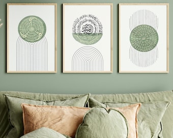 Set of 3 | 4 Qul, Ayatal Kursi | Names of Allah  | Abstract Islamic Wall Art | Islamic Home Decor | Islamic Digital Prints | Islamic Poster