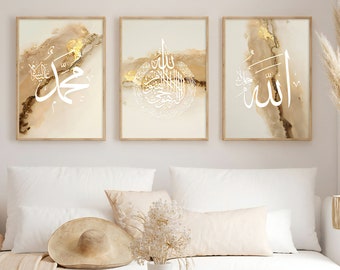 Abstract Gold Islamic Wall Art | Dhikr Arabic Calligraphy Islamic Poster | Muslim Wall Art | Modern Islamic Home Decor | Islamic Canvas Art
