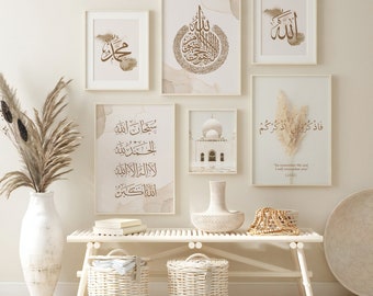 Arabisches Wandbild-Set, islamische Kalligrafie & Moscheearchitektur-Druck (Digitaler Download)