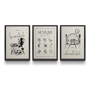 Islamische Küche Wandkunst – Sunnah Essen Poster | Beginnen Sie mit Bismillah und enden Sie mit Alhamdulillah | Arabische Kalligraphie | Muslimische Wohnkultur