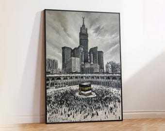 Tawaf Kaaba Print - Makkah Islamic Wall Art, Modern Mosque Painting
