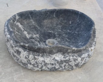 Black Marble Countertop Sink, Natural Stone Sink, Ellipse Marble Sink, Split Face Design, Vessel Sink, Hand Crafted Sink, Ready To Ship