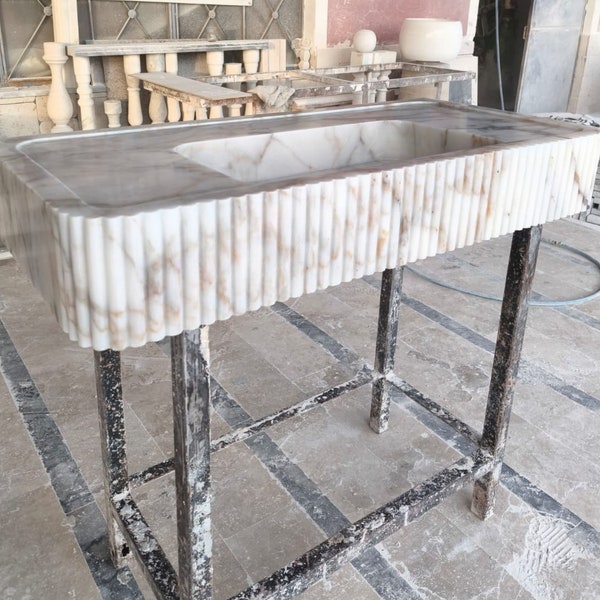 Calacatta Gold Front Ribbed Marble Sink, Special Order Marble Sink, Bathroom Sink, Wall Mounted Sink, Sink Vanity