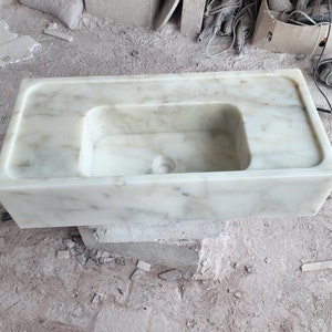 Carrara Marble Sink, Wall Mount Marble Sink, Marble Bathroom Sink, Powder Room Sink, Custom Vanity