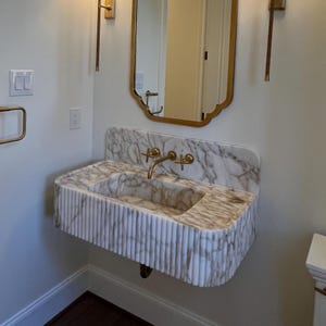 Calacatta Gold Marble Sink, Floating Sink with Backsplash, Marble Sink Vanity, Powder Room Sink, Wall Mounted Sink, Sink Top