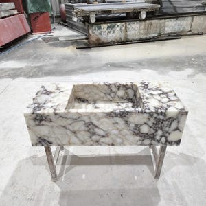 Calacatta Viola Marble Bathroom Sink: Handmade Stone Vessel 16x36x10