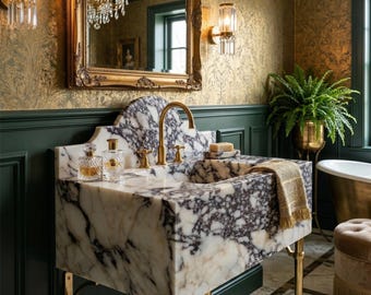 Calacatta Viola Marble Sink: Wall Mounted Bathroom Vanity Top