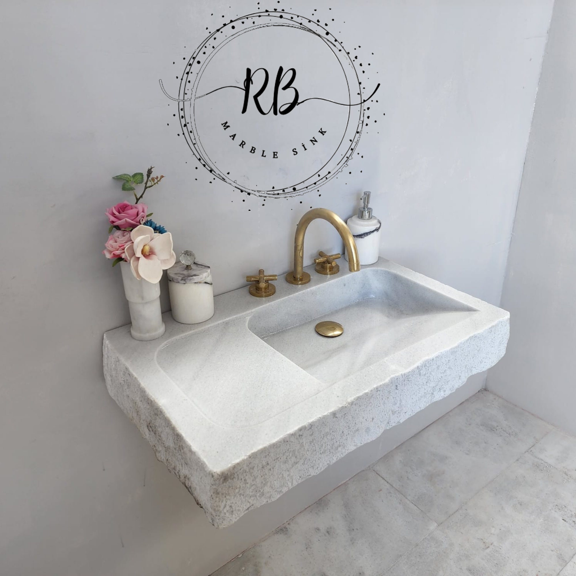 Carrara White Marble Sink, Wall Mounted Stone Sink, Marble Sink With