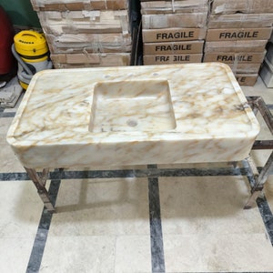 Gold Marble Sink, Bathroom Vanity Sink, Custom Marble Sink, Handmade Stone Sink, Modern Bathroom Sink, Luxury Powder Room Sink