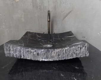 Nero Marquina Black Marble Sink: Luxury Rectangular Countertop Bowl