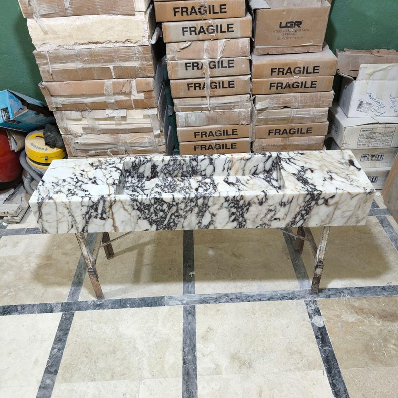 Calacatta Viola Marble Sink Wall Mounted Vanity Sink Bathroom Stone Sink Marble Vessel Sink Powder Room Sink Custom Marble Single Sink