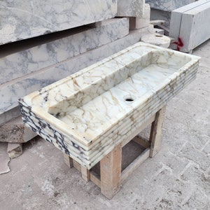 Calacatta Viola Gold Marble Sink, Wall Mounted Sink, Marble Sink Vanity, Powder Room Sink, Bathroom Washbasin, Stone Sink
