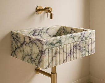 Lavabo en marbre Calacatta Viola : lavabo cannelé, salle de bain moderne