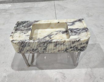 Handmade Calacatta Viola Marble Sink: Fluted Wall-Mounted Bathroom Basin