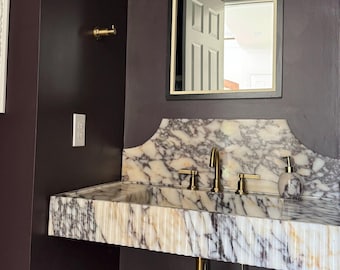 Handcrafted Calacatta Viola Marble Sink: Wall Mount Stone Vanity