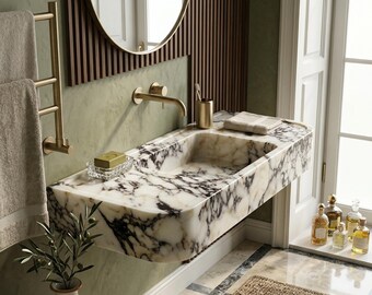 Calacatta Viola Marble Sink: Wall Mounted Vanity Basin