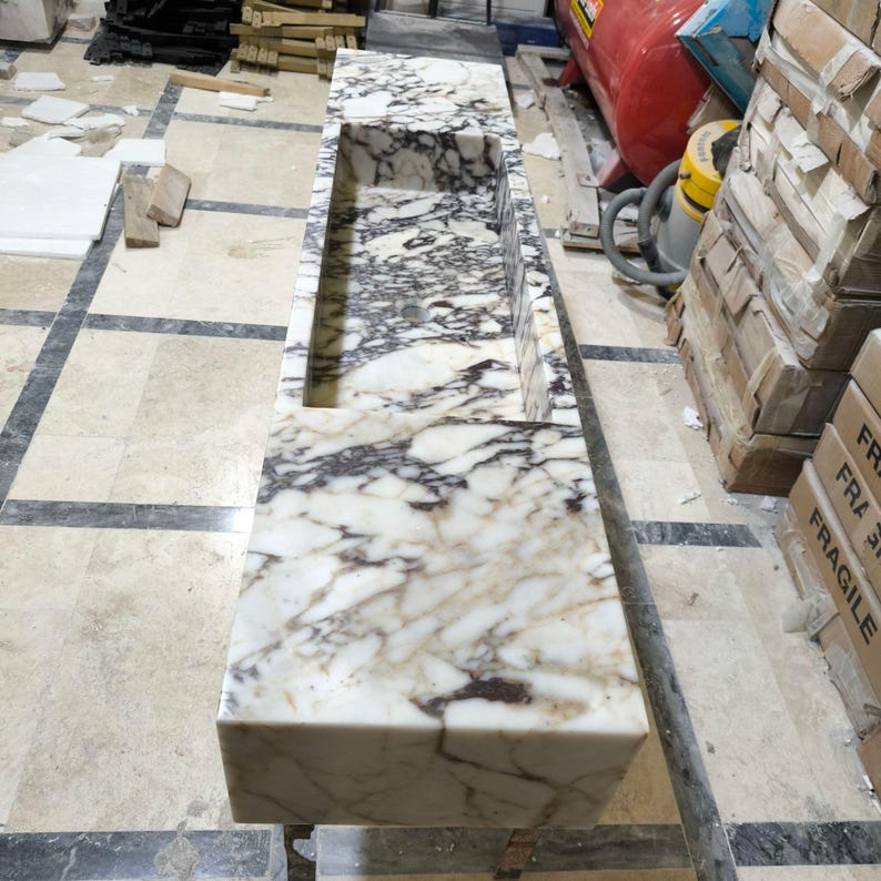 Calacatta Viola Marble Sink Wall Mounted Vanity Sink Bathroom Stone Sink Marble Vessel Sink Powder Room Sink Custom Marble Single Sink