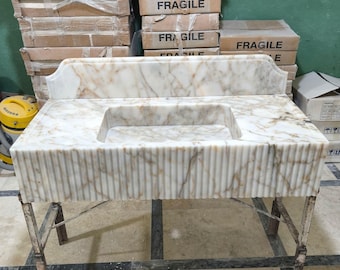 Calacatta Gold Marble Wall-Mounted Sink: Handcrafted Floating Vanity, 48"