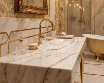 Carrara Marble Floating Vanity Sink Handmade Integrated Stone Bathroom Sink