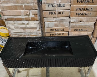 Nero Marquina Black Marble Sink: Fluted Front Wall-Mounted Vanity