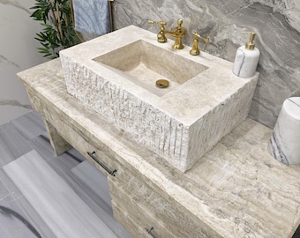 Handmade Travertine Marble Vessel Sink Luxury Bathroom Vanity Sink