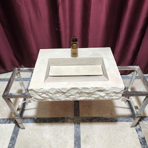 Rustic Travertine Marble Sink: Wall Mount Stone Vanity Top