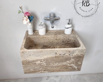 Travertine Marble Sink, Wall Mounted Sink, Natural Stone Sink, Bathroom Sink, Powder Room Sink