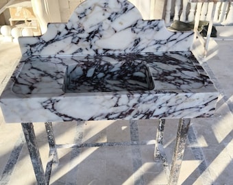 Calacatta Viola Marble Sink: Handcrafted Polished Stone Vanity with Backsplash