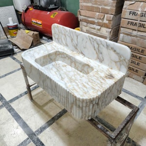 Calacatta Viola Marble Sink Floating Sink with Backsplash 
Marble Sink Vanity Powder Room Sink Wall Mounted Sink