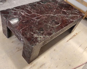 Rossa Levanto Marble Coffee Table: Handmade Stone Center Table