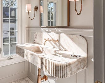 Calacatta Gold Marble Sink, Backsplash Sink, Custom Marble Sink, Countertop Vanity Sink, Wall Mount Bathroom Sink, Powder Room Sink