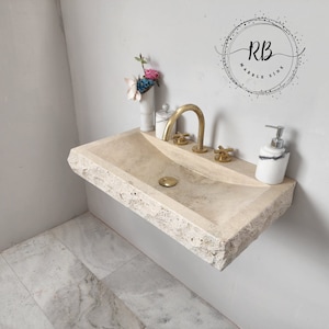 Travertine Sink Split Face Design, Natural Stone, Sink for Bathroom, Chiseled Marble Sink, Wall Mounted Sink, Rustic Design