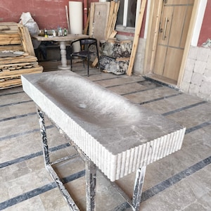 Tundra Gray Marble Vanity Sink: Rustic Powder Room Countertop (16&quot;x47&quot;x4&quot;)