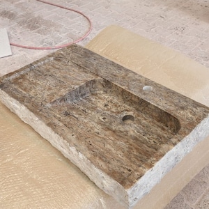 Hand Carved Silver Travertine Marble Sink: Natural Stone Washbasin