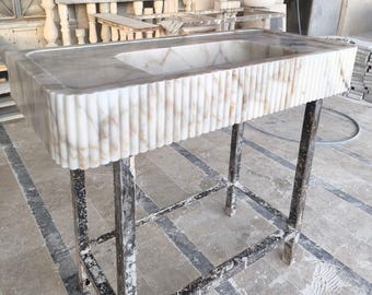 Calacatta Gold Front Ribbed Marble Sink, Custom Bathroom Sink, Luxury Wall Mounted Sink, Special Order Marble Vanity Sink