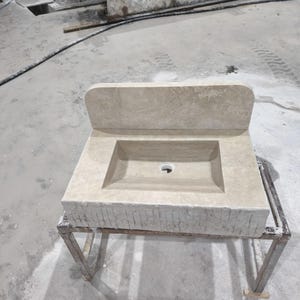 Handcrafted Travertine Sink with Backsplash: Rustic Bathroom Vanity (16x25x6&quot;)