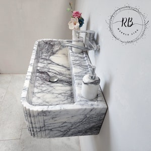 Lilac Marble Sink Hand Carved Round Corner Sink Ribbed Edges
Wall Mounted Bathroom Sink Natural Marble Farmhouse Sink