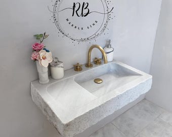 Carrara Marble Wall Mounted Sink: Small Bathroom Vanity