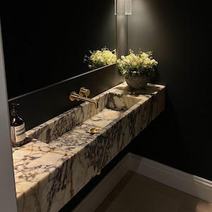 Calacatta Viola Marble Wall-Mounted Vanity Sink: Custom Stone Bathroom Sink
