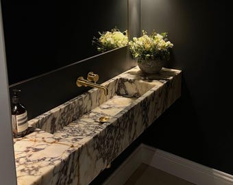 Calacatta Viola Marble Sink, Wall Mounted Vanity Sink, Bathroom Stone Sink, Marble Vessel Sink, Powder Room Sink, Custom Marble Single Sink