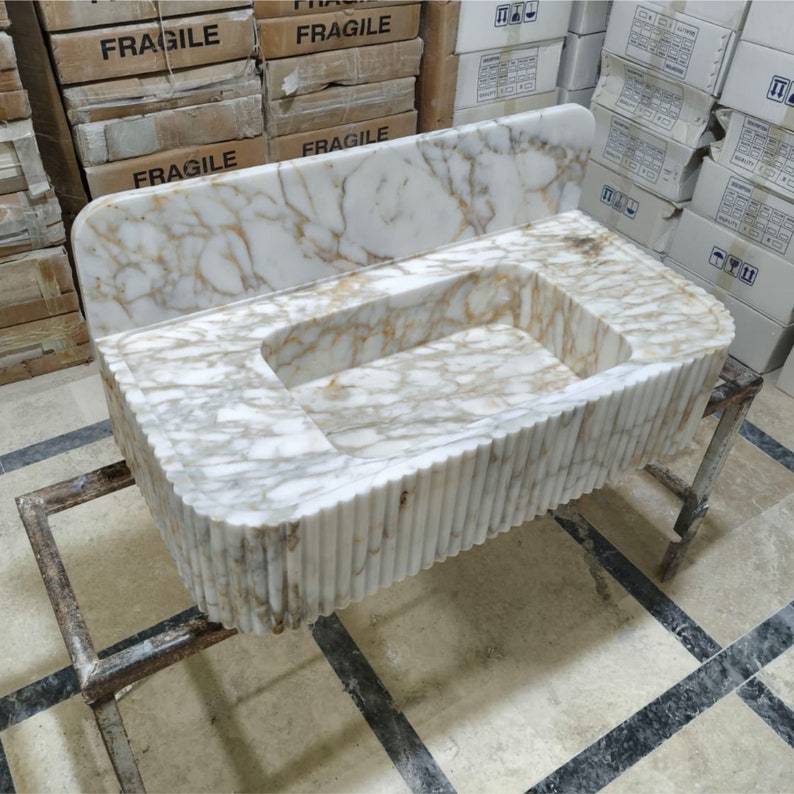 Calacatta Viola Marble Sink Floating Sink with Backsplash 
Marble Sink Vanity Powder Room Sink Wall Mounted Sink