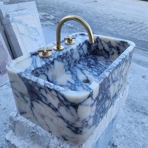 Calacatta Viola Marble Sink, Vanity Top Sink, Wall Mounted Marble Sink, Marble Bathroom Sink